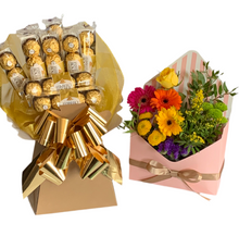 Load image into Gallery viewer, Fresh flowers & luxury Ferrero rocher chocolate bouquet