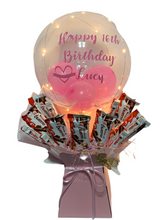 Load image into Gallery viewer, Light up 18” Xl personalised balloon kinder chocolate bouquet