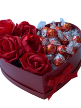Load image into Gallery viewer, Personalised lindor heart box with red roses