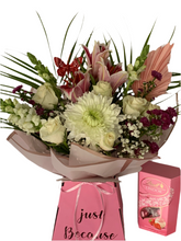 Load image into Gallery viewer, Beautiful fresh flower and chocolate delights bouquet- personalised for any celebration Mother’s Day, birthdays