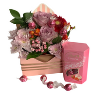 Load image into Gallery viewer, Fresh Flowers Envelope Chocolate Bouquet & large box of Lindor Strawberry Cream Chocolates