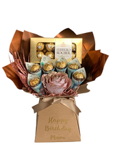Load image into Gallery viewer, Rose gold personalised Ferrero rocher chocolate bouquet with real money
