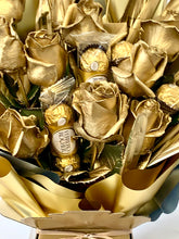 Load image into Gallery viewer, Luxury fresh golden roses & Ferrero Rocher chocolates personalised gift for any occasion flower bouquet gifts
