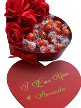 Load image into Gallery viewer, Personalised lindor heart box with red roses
