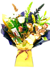 Load image into Gallery viewer, Fresh flowers/roses personalised bouquet with galaxy chocolates