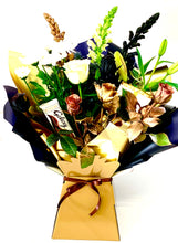 Load image into Gallery viewer, Fresh flowers/roses personalised bouquet with galaxy chocolates