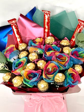 Load image into Gallery viewer, Beautiful rainbow roses Ferrero Rocher chocolate bouquet