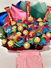 Load image into Gallery viewer, Beautiful rainbow roses Ferrero Rocher chocolate bouquet