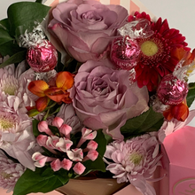 Load image into Gallery viewer, Fresh Flowers Envelope Chocolate Bouquet & large box of Lindor Strawberry Cream Chocolates