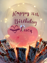 Load image into Gallery viewer, Light up 18” Xl personalised balloon kinder chocolate bouquet