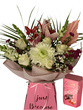 Load image into Gallery viewer, Beautiful fresh flower and chocolate delights bouquet- personalised for any celebration Mother’s Day, birthdays
