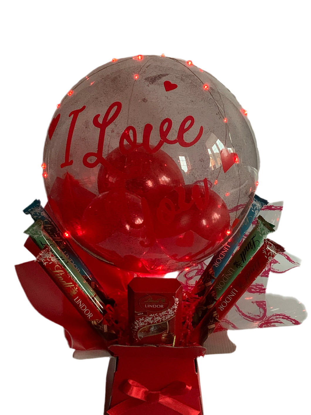 Light up valentines I love you balloon chocolate bouquet