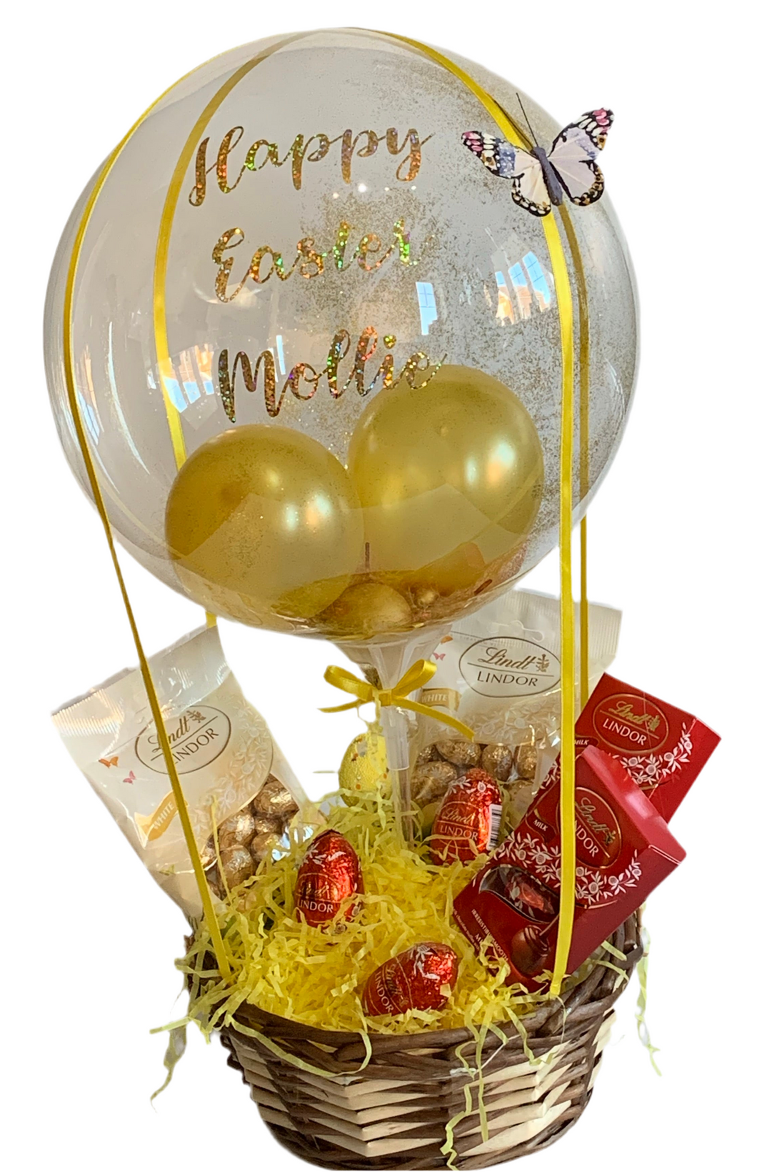 Personalised balloon lindor chocolate basket