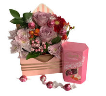 Load image into Gallery viewer, Fresh Flowers Envelope Chocolate Bouquet &amp; large box of Lindor Strawberry Cream Chocolates
