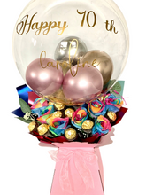 Load image into Gallery viewer, Rainbow roses Ferrero Rocher extra large personalised balloon chocolate bouquet
