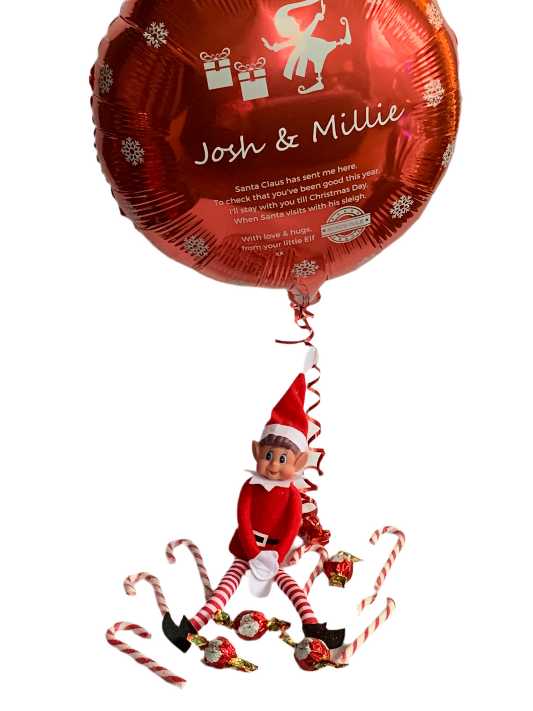 Personalised elf balloon, candy & elf