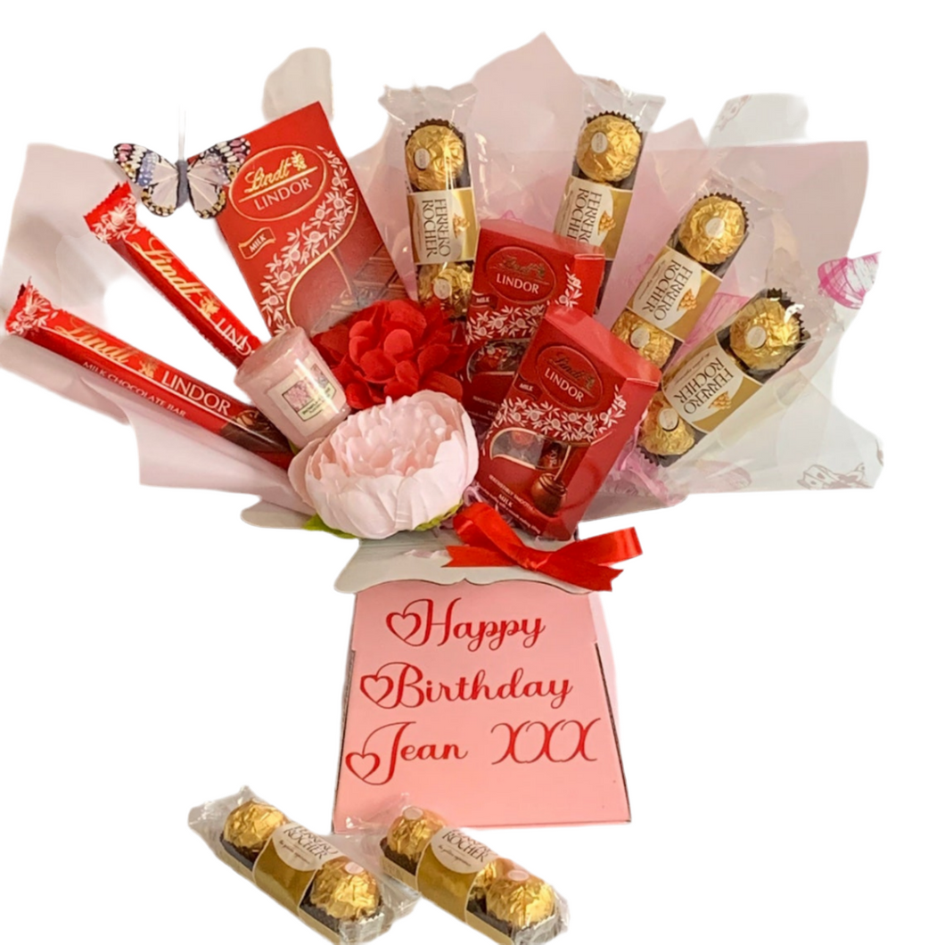 Personalised Yankee Candle, Ferrero Rocher & Lindor chocolate bouquet