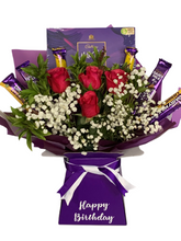 Load image into Gallery viewer, Fresh cut flowers &amp; Cadbury’s personalised chocolate bouquet
