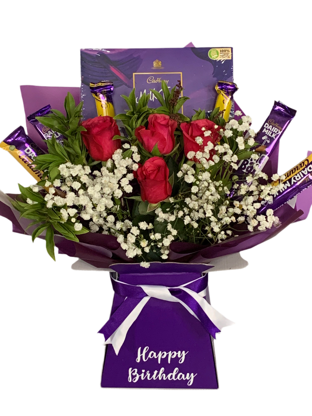 Fresh cut flowers & Cadbury’s personalised chocolate bouquet