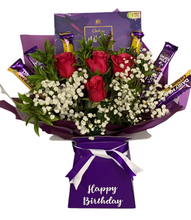 Load image into Gallery viewer, Fresh cut flowers &amp; Cadbury’s personalised chocolate bouquet
