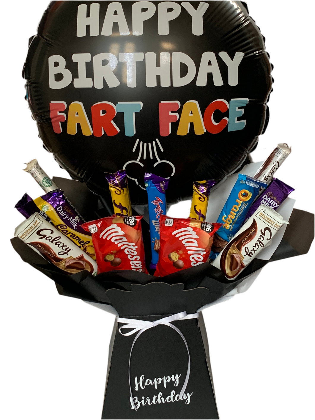 Xl Birthday Fart Face 18” balloon gifts chocolate bouquet