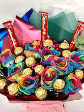 Load image into Gallery viewer, Beautiful rainbow roses Ferrero Rocher chocolate bouquet
