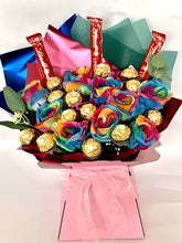 Load image into Gallery viewer, Beautiful rainbow roses Ferrero Rocher chocolate bouquet
